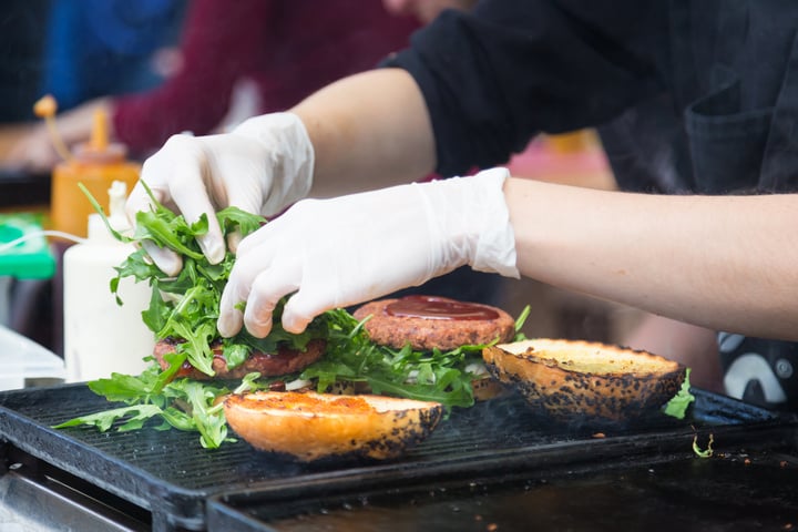 Beef Burgers Ready to Serve on Food Stall.